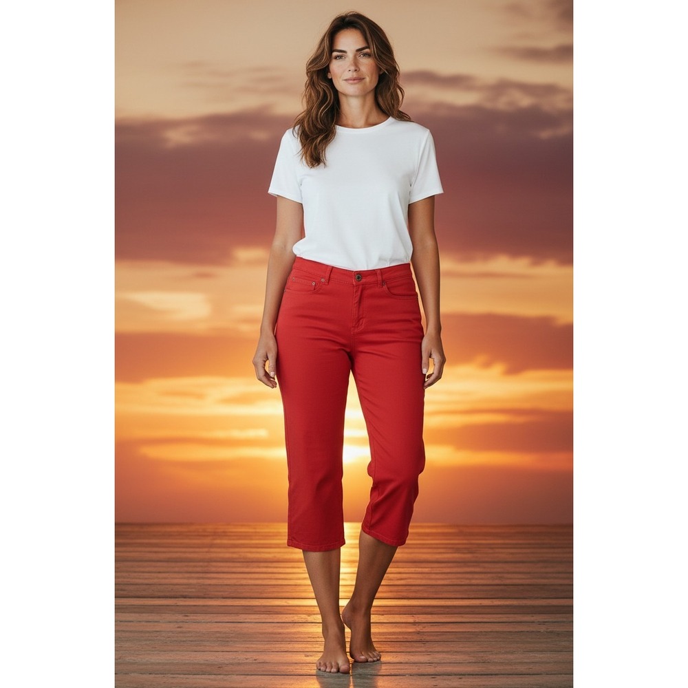 EUC Ralph Lauren Red Cotton Twill Cropped Capri Pants Straight Leg Size 6